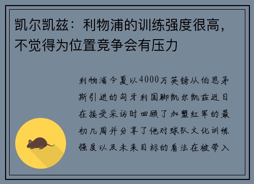 凯尔凯兹:利物浦的训练强度很高,不觉得为位置竞争会有压力 凯尔凯兹:利物浦的训练强度很高,不觉得为位置竞争会有压力